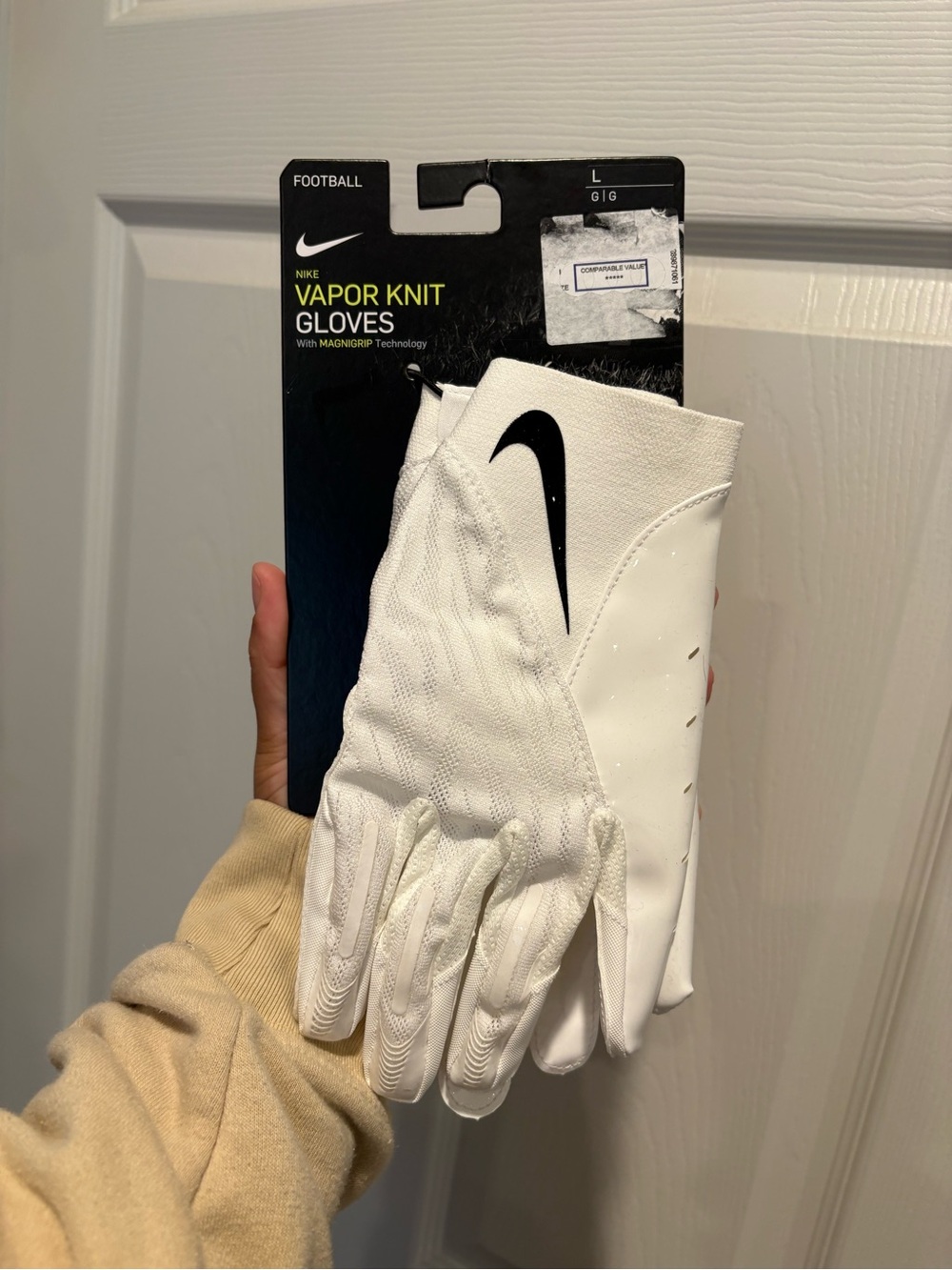 Nike Vapor Knit 4.0 White Black Football Gloves Mens Size Large NEW DX4529-102